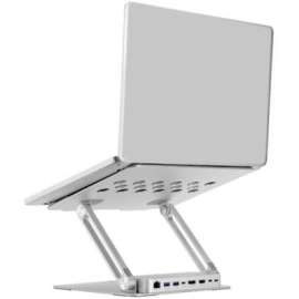 Siig USB-C Laptop Adjustable Stand w/Dual 4K MST Docking Station, USB-C Laptop Stand with Dual 4K MST Docking Station, adds Dual 4K@30Hz displays, one USB-C 5Gbps, two USB-A 5Gbps, one Gigabit Ethernet, one 3.5mm Headset Jack, and PD up to 85W to Windows/