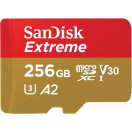 SanDisk Extreme 256 GB Class 3/UHS-I (U3) V30 microSDXC, 190 MB/s Read, 130 MB/s Write, Lifetime Warranty