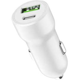 4XEM Dual USB Car Charger Adapter A/C, White, 1 Pack, 20 W, 12 V DC, 24 V DC Input