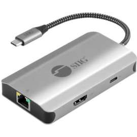 SIIG USB-C to HDMI with LAN Hub & PD 100W Adapter - Adds one HDMI 4K@30Hz - two USB-A 5Gbps ports and one Gigabit Ethernet through one USB-C connection to your USB enabled system and supports PD pass-through up to 100W input & 85W charging for sourc