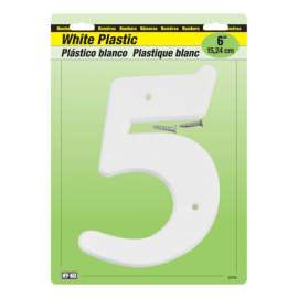 Hy-Ko 6 in. White Plastic Screw-On Number 5 1 pc