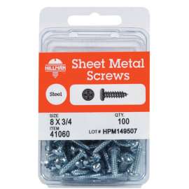 Hillman No. 8 X 3/4 in. L Phillips Pan Head Sheet Metal Screws 100 pk