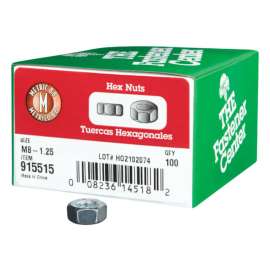 Hillman M8-1.25 mm Zinc-Plated Steel Metric Hex Nut 100 pk