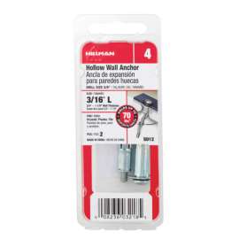 Hillman 3/16 in. D X 2 3/4 in. L Metal Round Head Hollow Wall Anchors 2 pk