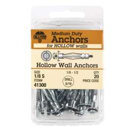 Hillman 1/8 in. D X 1/8 Short in. L Metal Pan Head Hollow Wall Anchors 20 pk