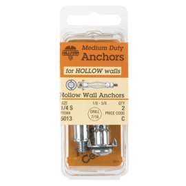 Hillman 1/4 in. D X 2 1/4 in. L Metal Pan Head Hollow Wall Anchors 2 pk