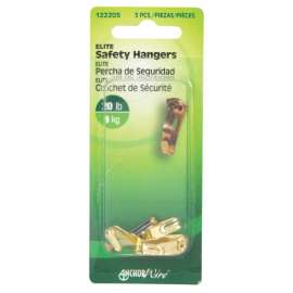 Hillman Elite Brass-Plated Safety All Purpose Hanger 20 lb 3 pk