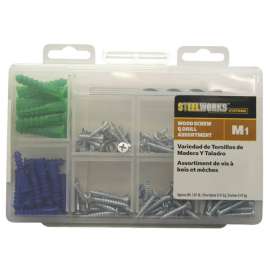 Steelworks M1 No.8, No.10, No.12 X Assortment in. L Phillips Blue Wood Screw and Drill Kit 6 pk