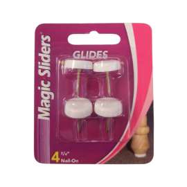 Magic Sliders Plastic Nail-On Heavy Duty Glide White Round 3/4 in. W 4 pk