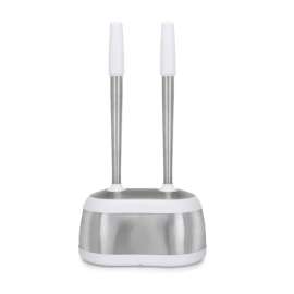 Polder Toilet Brush and Plunger Caddy White/Silver
