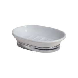 iDesign York Powder Coated White Ceramic/Chrome Soap Dish