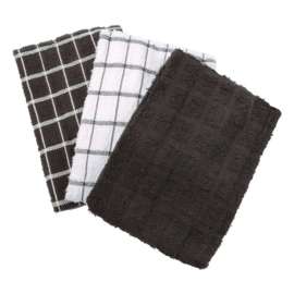 Ritz Black Cotton Check Kitchen Towel 3 pk