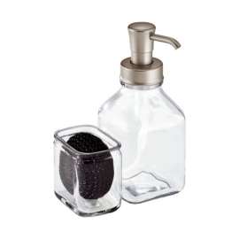 iDesign Cora Satin Clear Glass Soap Pump And Side Caddy