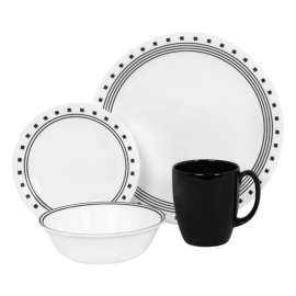 Corelle White Stoneware City Block Dinnerware Set 16 pc