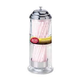TableCraft Clear Glass/Steel Diner Straw Dispenser 50 Straws