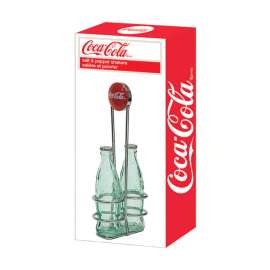 TableCraft Coca-Cola Clear Glass/Steel Salt and Pepper Shakers w/Rack 1 oz