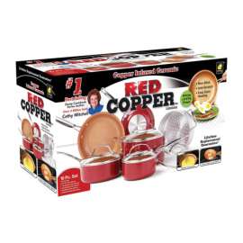 Bulbhead Ceramic Copper Cookware Set Red