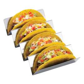TableCraft BBQ Silver Stainless Steel Taco/Hot Dog Tray 4 slot