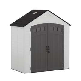 Suncast Vista 7 ft. x 4 ft. Plastic Vertical Peak Storage Shed with Floor Kit Gray
