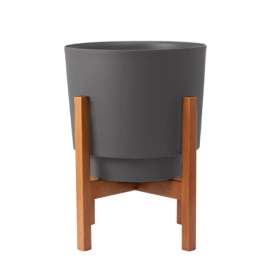 Bloem 9.25 in. H X 10 in. W X 10 in. D Wood-Resin Hopson Planter with Stand Charcoal