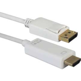 QVS 10ft DisplayPort to HDMI 4K Digital A/V White Cable, 10 ft DisplayPort/HDMI A/V Cable for Audio/Video Device, HDTV, Projector, Computer, Monitor, First End: 1 x DisplayPort 1.1 Digital Audio/Video, Male, Second End: 1 x HDMI Digital Audio/Video