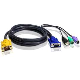 Aten Technologies ATEN Combo kVM Cable, 10 ft KVM Cable, First End: 1 x 15-pin HD-15, Male, Second End: 1 x 15-pin HD-15