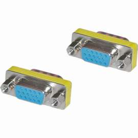 4XEM VGA HD-15 Interface Female To Female Adapter/Coupler, 1 x 15-pin HD-15 VGA Female, 1 x 15-pin HD-15 VGA Female, Silver, Yellow