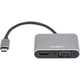Rocstor Premium USB-C to HDMI & VGA Dual Port Adapter, HDMI 4K @30Hz, VGA 1080p, USB Type- C to 1x HDMI & 1x VGA, 2-Port Adapter, for Mac and Windows