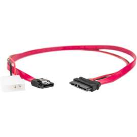 Rocstor Premium 20in / 50cm Slimline SATA to SATA with LP4 Power Cable Adapter, 20 W/ LP4 Power Cable Adapter, Red, 1.67 ft SATA Data Transfer Cable for Motherboard, Hard Drive, First End: LP4 SATA 3.0