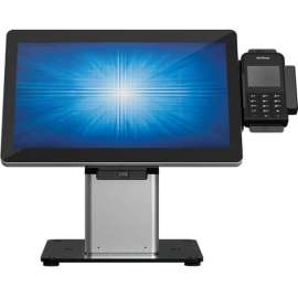 Elo Slim Desk Mount for Touchscreen Monitor, Cradle, Bar Code Reader, Fingerprint Reader, Webcam, Black, Silver, 22" Screen Support