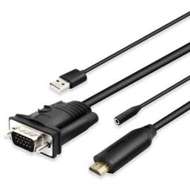 4XEM 3ft HDMI to VGA Adapter with 3.5mm Audio Jack and USB Power, 3 ft HDMI/USB/VGA/mini-phone Video Cable for Video Device, Monitor, Home Theater System, TV, First End: 1 x HDMI Digital Audio/Video, Male, 1 x Mini-phone Audio, Female, 1 x Powered USB Typ