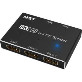 4XEM 1x3 3-Port 8K/4K DisplayPort Splitter Hub, 7680 x 4320, DisplayPort, USB, Aluminum