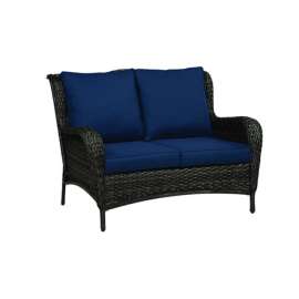 Living Accents Avondale Brown Steel Frame Deep Seating Loveseat Navy Blue