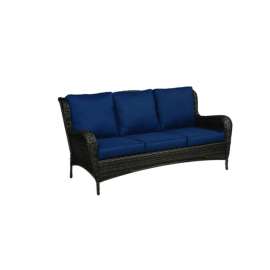 Living Accents Avondale Brown Wicker Frame Sofa Navy Blue