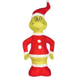 Gemmy Multicolored Airdorable Grinch in Santa Suit Table Top Decoration 19 in.