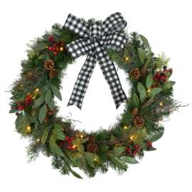Celebrations 30 in. D LED Prelit Warm White Wreath with Bow
