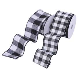 Gerson Black/White Buffalo Plaid Ribbon Indoor Christmas Decor .01 in.