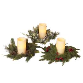 Gerson Multicolored Pine Candle Ring with Berry Indoor Christmas Decor 3 in.