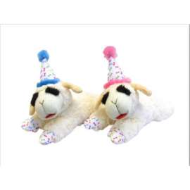 Multipet Polyester Lamb Chop W/Birthday Hat Dog Toy 10.5 in. 1 pk