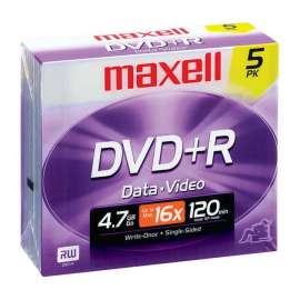 Maxell DVD Recordable Media, DVD+R, 16x, 4.70 GB, 5 Pack Jewel Case