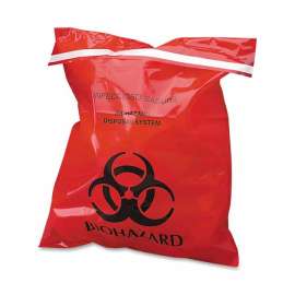 Stick-On Biohazard Waste Bags, 1.4 qt, 2 mil, 9" x 10", Red, 100/Box