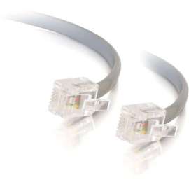 C2G 25ft RJ12 Modular Telephone Cable, RJ-12 Male, RJ-12 Male, 25ft, Silver