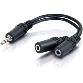 C2G 6in 3.5mm Y-Cable, 3.5mm (1) to 3.5mm (2), M/F, Converts a 3.5mm jack to dual 3.5mm jacks