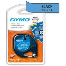 Dymo LetraTag Label Maker Tape Cartridge, 1/2" x 13 ft Length, Rectangle, Direct Thermal, Blue