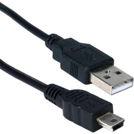 QVS USB Mini-B Sync & Charger High Speed Cable - 15 ft USB Data Transfer Cable for Cellular Phone, PDA, Tablet PC, GPS Receiver, Camera, Storage Drive, Gaming Console, Camcorder - First End: 1 x 4-pin USB 2.0 Type A - Male - Second End: 1 x 5-pin Mi