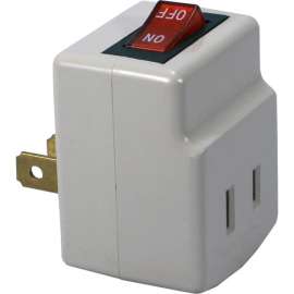 QVS Single-Port Power Adaptor with Lighted On/Off Switch, 1 x NEMA 5-15P Plug, 125 V AC / 15 A, Gray