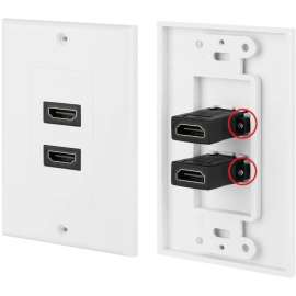 4XEM 2 Port/Outlet Female HDMI Wall Plate (White), 1-gang, White, 2 x HDMI Port(s)
