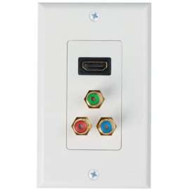 4XEM 1 Port Female HDMI and RCA Audio/Video Wall Plate (White), 1-gang, White, 1 x HDMI Port(s), 2 x RCA Port(s)