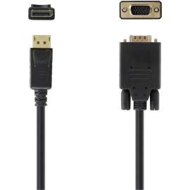 Belkin Display Port/VGA Video Cable, 6 ft DisplayPort/VGA Video Cable for Video Device, First End: 1 x 20-pin DisplayPort Digital Audio/Video, Male, Second End: 1 x 15-pin HD-15