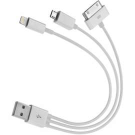 4XEM USB To 30-Pin/Lightning/Micro USB Cable For iPhone/iPod/iPad/Galaxy, Lightning/Proprietary/USB for iPod, iPhone, iPad, Camera, 1.30 ft, 1 x Type A Male USB, 1 x Male Micro USB, 1 x Lightning Male Proprietary Connector, 1 x Male Proprietary Connector